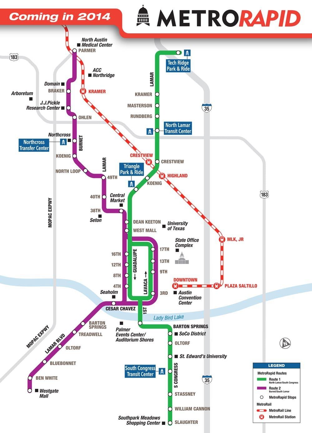 metro železnica Austin zemljevid