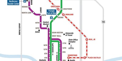 Metro železnica Austin zemljevid