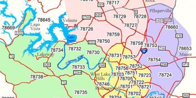 Austin Tx območno kodo zemljevid